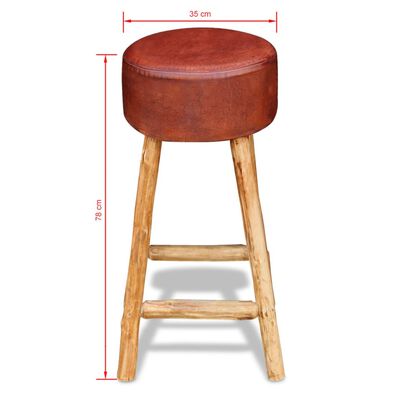 vidaXL Barová stolička, hnedá, pravá koža