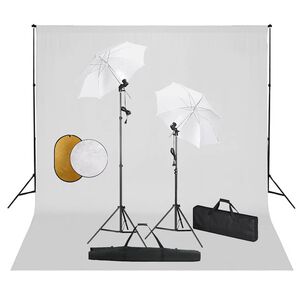 vidaXL Fotografick&eacute; vybavenie s lampami, d&aacute;ždnikmi, pozad&iacute;m a reflektorom