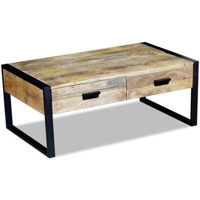 vidaXL Konferenčný stolík s 2 zásuvkami, masívne mangové drevo, 100x60x40 cm