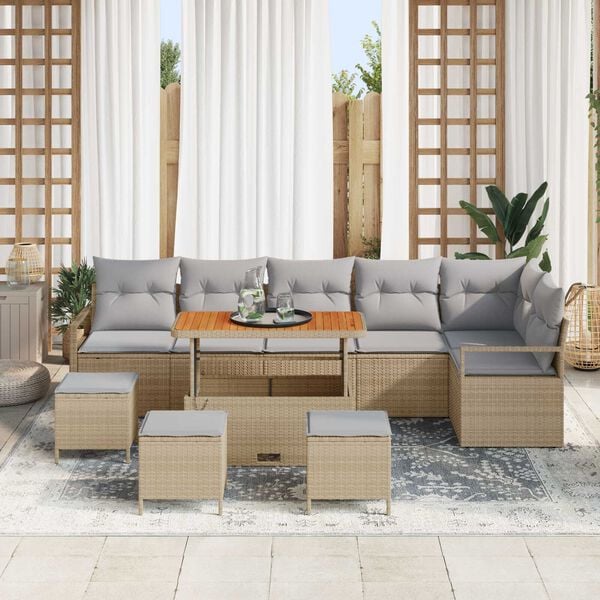 vidaXL S&uacute;prava z&aacute;hradn&yacute;ch pohoviek s vank&uacute;&scaron;om 10 pcs B&eacute;žov&aacute; Poly ratan