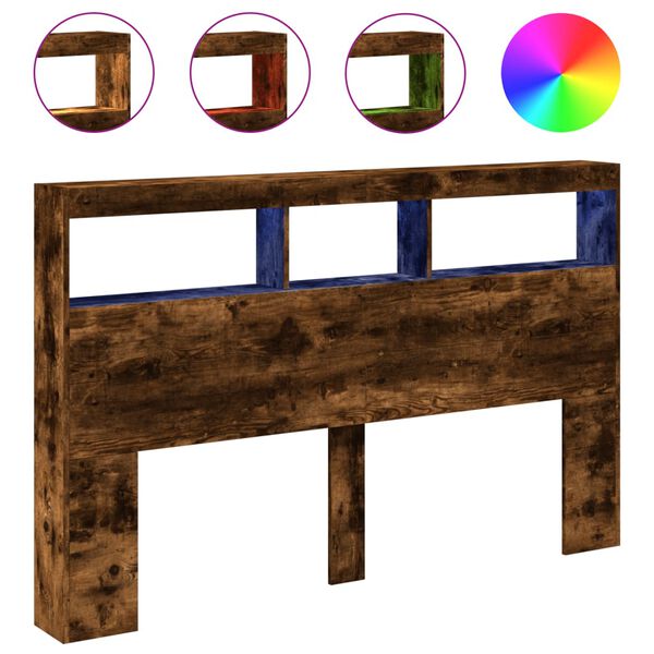 vidaXL Skrinka na čelo postele s LED dymov&yacute; dub 160x17x102 cm