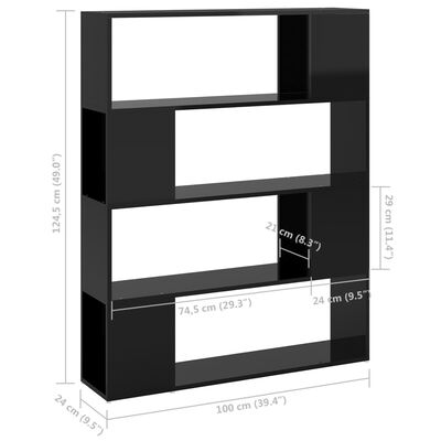 vidaXL Knižnica/deliaca stena lesklá čierna 100x24x124 cm