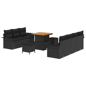 vidaXL S&uacute;prava z&aacute;hradn&yacute;ch pohoviek s vank&uacute;&scaron;om 10 pcs Čierna polyratan