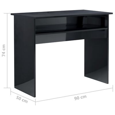 vidaXL Písací stôl, lesklý čierny 90x50x74 cm, drevotrieska