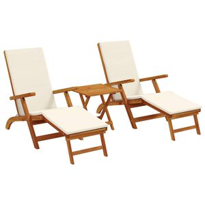 vidaXL Skladac&iacute; a polohovateľn&yacute; slnečn&iacute;k 3 pcs Kr&eacute;movo biela