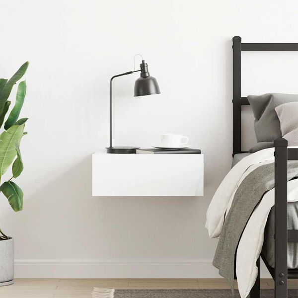 vidaXL N&aacute;stenn&yacute; nočn&yacute; stol&iacute;k, leskl&yacute; biely 40x30x15cm kompozitn&eacute; drevo