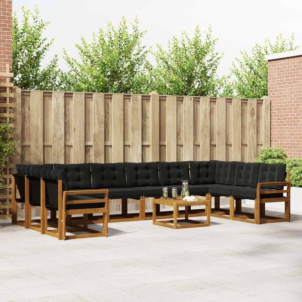 vidaXL Z&aacute;hradn&aacute; s&uacute;prava gaučov s vank&uacute;&scaron;om 11 pcs Pr&iacute;rodn&aacute; a čierna