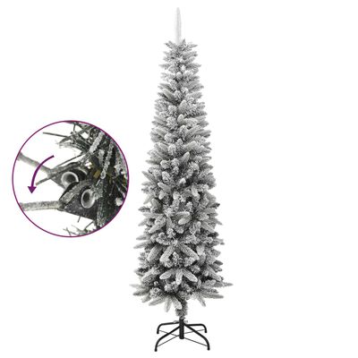 vidaXL Zasnežený umelý úzky vianočný stromček 210 cm PVC a PE