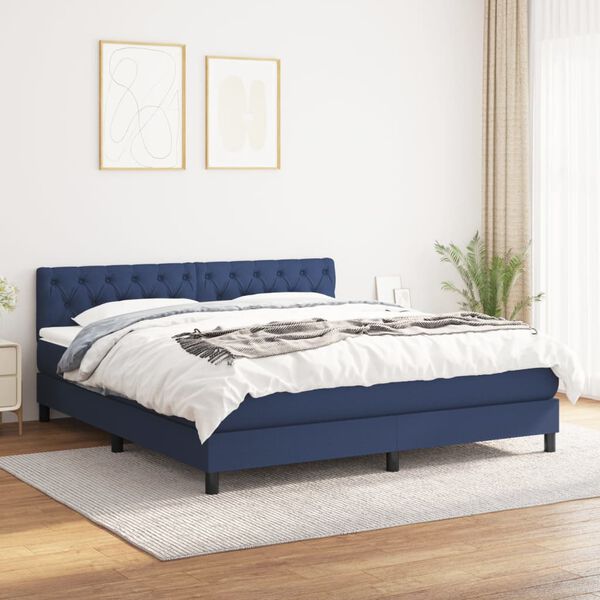 vidaXL Posteľn&yacute; r&aacute;m boxspring s matracom modr&yacute; 160x200 cm l&aacute;tka