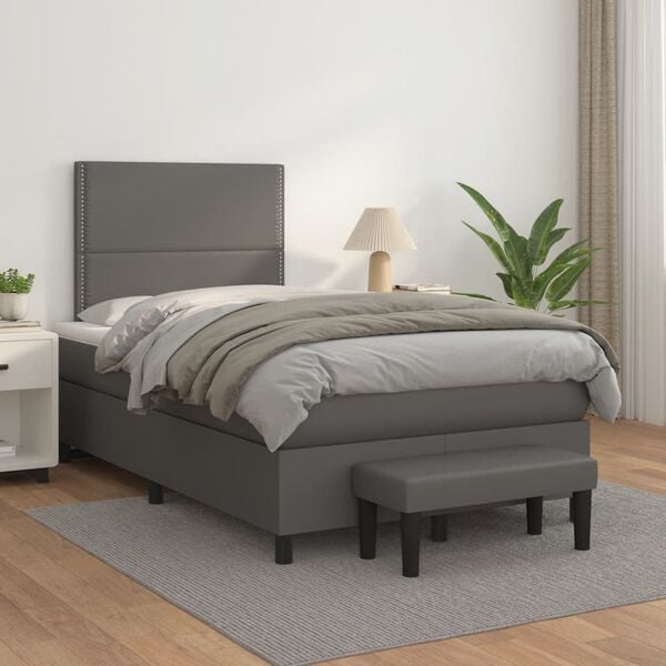 vidaXL Boxspring posteľ s matracom siv&aacute; 120x190 cm umel&aacute; koža