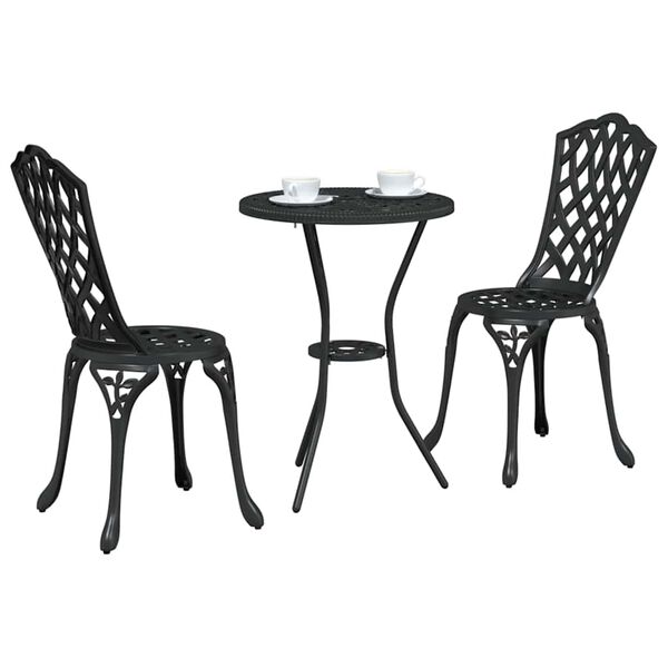 vidaXL Záhradný bistro set 3 pcs Čierna Hliník