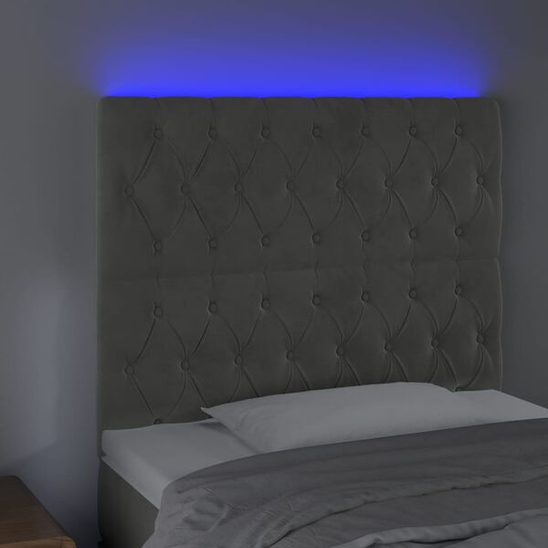 vidaXL Čelo postele s LED bledosivé 100x7x118/128 cm zamat