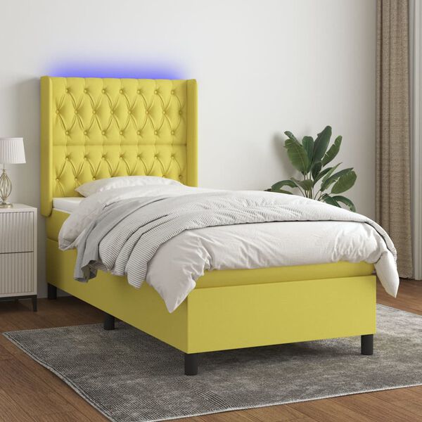 vidaXL Posteľ boxsping s matracom a LED zelen&aacute; 100x200 cm l&aacute;tka