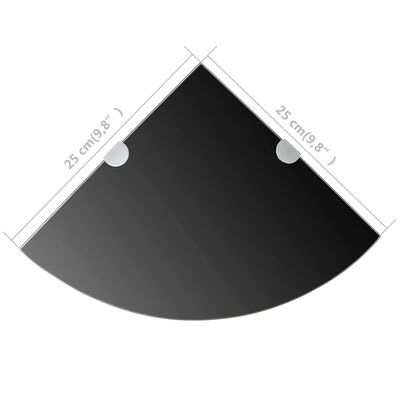 vidaXL Rohová polička s chrómovanými úvhytkami, sklenená, čierna, 25x25 cm
