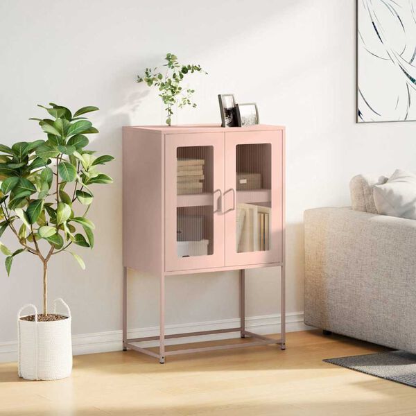 vidaXL Highboard Pink 68x39x107 cm Oceľ