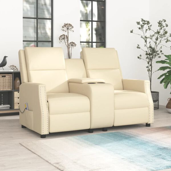 vidaXL 2-miestne sklápacie masážne kreslo, krémové, umelá koža