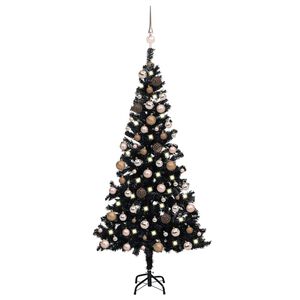 vidaXL Osvetlen&yacute; umel&yacute; vianočn&yacute; stromček s guľami, čierny 150 cm, PVC