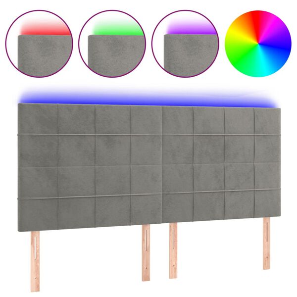 vidaXL Čelo postele s LED bledosivé 180x5x118/128 cm zamat
