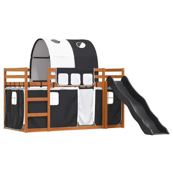 vidaXL Poschodová posteľ šmykľavka a závesy bielo-čierna 80x200 cm