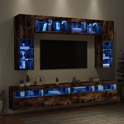vidaXL 8-dielna súprava TV nástenných skriniek s LED dymový dub
