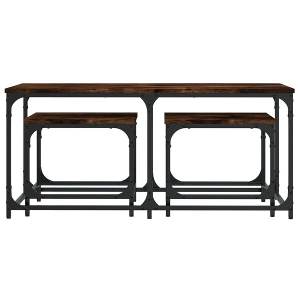 vidaXL Zasúvacie konferenčné stolíky 3 ks dymový dub kompozitné drevo