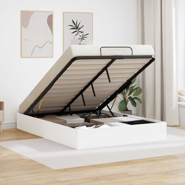 vidaXL Otomanov&yacute; posteľn&yacute; r&aacute;m s &uacute;ložiskom Biely 193 x 120 x 25 cm