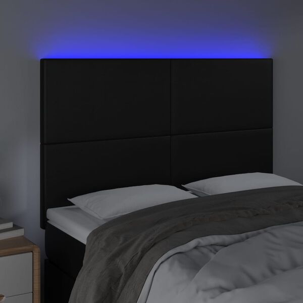 vidaXL Čelo postele s LED čierne 144x5x118/128 cm umelá koža