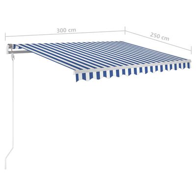 vidaXL Ručne zaťahovacia markíza s LED 3x2,5 m modro-biela