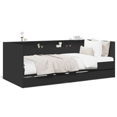 vidaXL Denná posteľ so zásuvkami čierna 75x190 cm kompozitné drevo