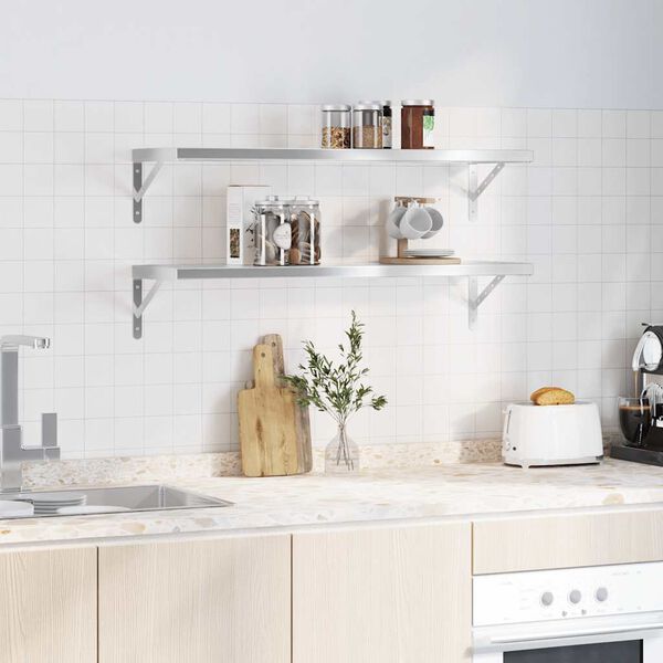 vidaXL N&aacute;stenn&eacute; police 2 ks 100x30 cm strieborn&eacute; nehrdzavej&uacute;ca oceľ