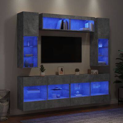 vidaXL 6-dielna súprava TV nástenných skriniek s LED betónovosivá