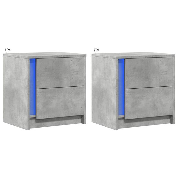 vidaXL Nočn&eacute; stol&iacute;ky s LED svetlami 2ks bet&oacute;novo siv&yacute; kompozitn&eacute; drevo