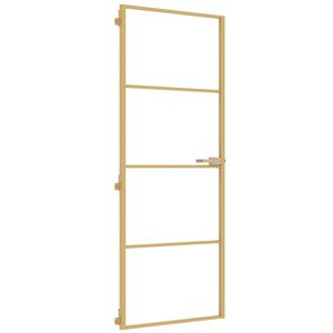 vidaXL Vn&uacute;torn&eacute; dvere tenk&eacute; zlat&eacute; 76x201,5 cm tvrden&eacute; sklo a hlin&iacute;k