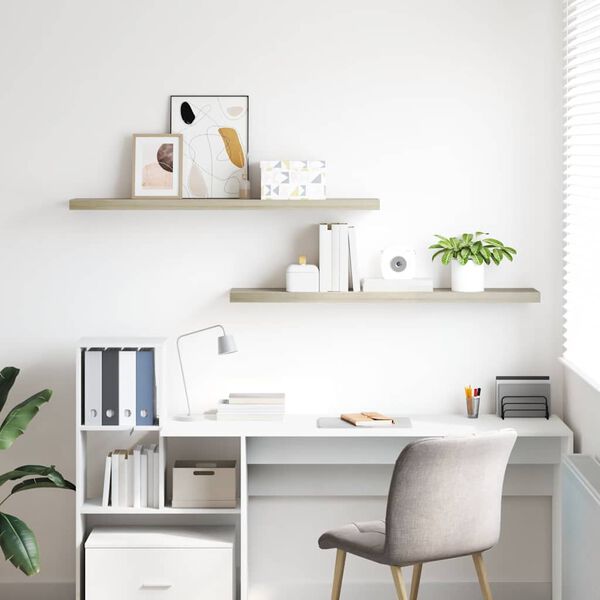 vidaXL Pl&aacute;vaj&uacute;ce n&aacute;stenn&eacute; police 2 ks, dubov&eacute; 120x23,5x3,8 cm, MDF