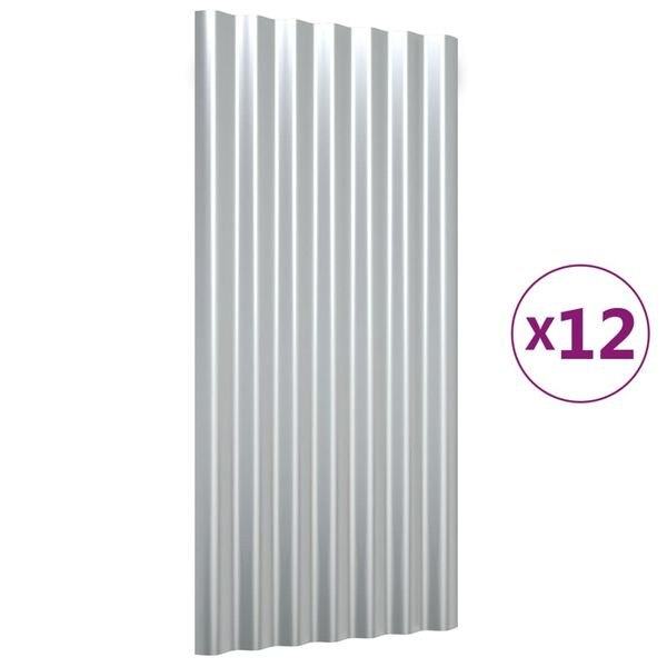 vidaXL Stre&scaron;n&eacute; panely 12 ks pozinkovan&aacute; oceľ strieborn&eacute; 80x36 cm