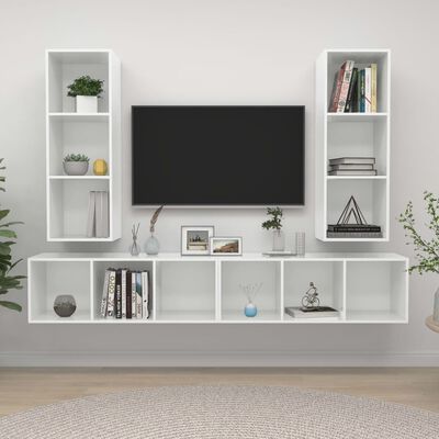 vidaXL Nástenné TV skrinky 4 ks lesklé biele drevotrieska