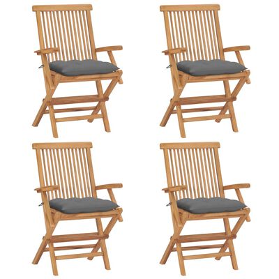vidaXL Záhradné stoličky so sivými podložkami 4 ks tíkový masív