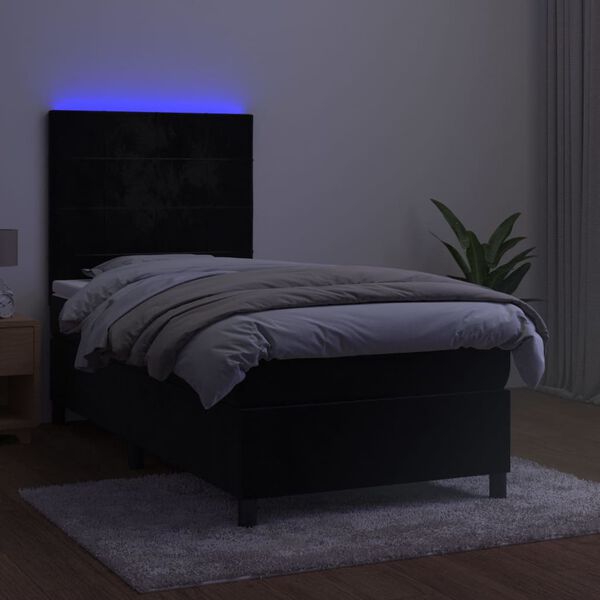 vidaXL Posteľ boxsping s matracom a LED čierna 90x190 cm zamat