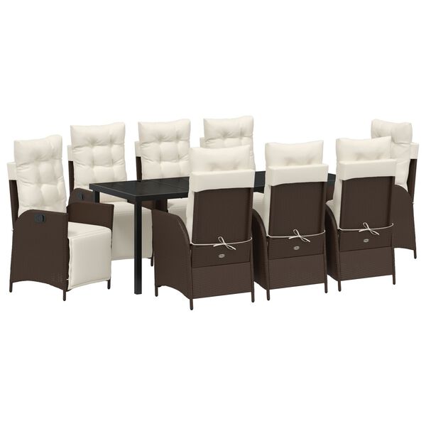 vidaXL Z&aacute;hradn&yacute; jed&aacute;lensk&yacute; set s vank&uacute;&scaron;om 9 pcs Hned&aacute; polyratan