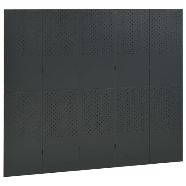 vidaXL Paraván s 5 panelmi, antracitový 200x180 cm oceľ
