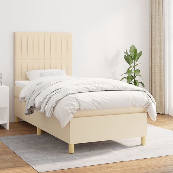 vidaXL Posteľn&yacute; r&aacute;m boxspring s matracom kr&eacute;mov&yacute; 90x190 cm l&aacute;tka