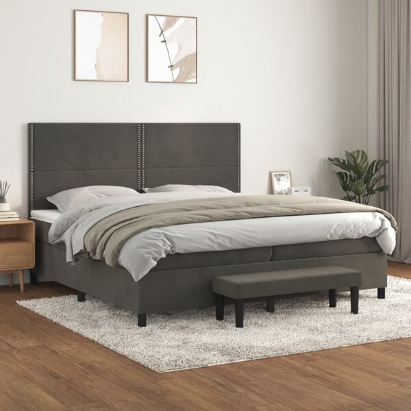 vidaXL Posteľn&yacute; r&aacute;m boxspring s matracom tmavosiv&yacute; 200x200 cm zamat
