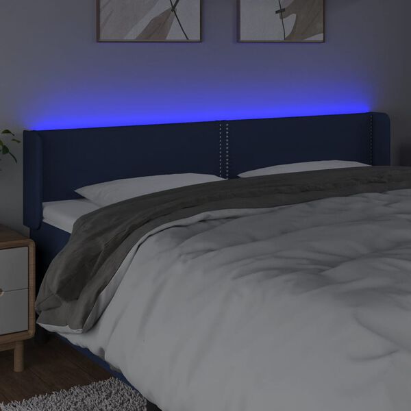 vidaXL Čelo postele s LED modré 203x16x78/88 cm látka