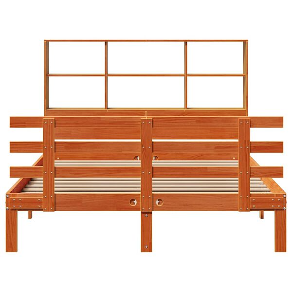 vidaXL Posteľ s knižnicou bez matraca voskov&aacute; 150x200 cm borovica