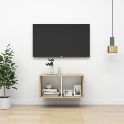 vidaXL Nástenná TV skrinka, biela+sonoma 37x37x72 cm, kompozitné drevo
