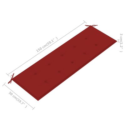 vidaXL Lavička Batavia s červenou podložkou 150 cm tíkový masív