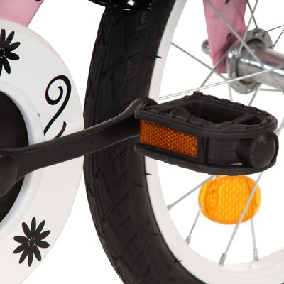 vidaXL Detský bicykel s predným nosičom 14 palcový biely a ružový
