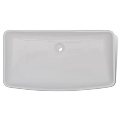 vidaXL Kúpeľňové umývadlo s pákovým kohútikom keramické obdĺžnikové biele