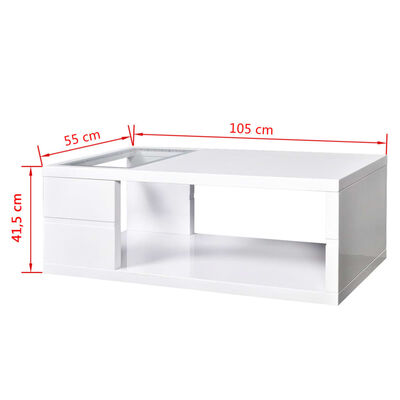 vidaXL Lesklý konferenčný stolík s LED, biely, 105x55x41,5 cm