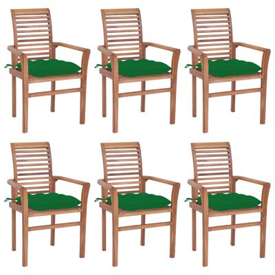 vidaXL Jedálenské stoličky 6 ks zelené sedáky tíkový masív